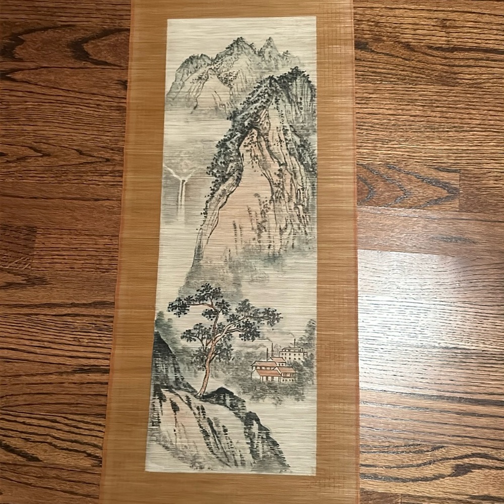 Vintage Chinese/Asian Hand-Painted Bamboo Scroll